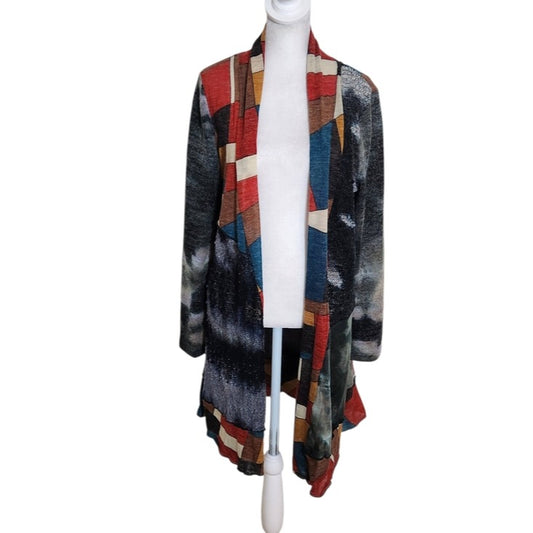 Shana Multicolor Patchwork Colorblock Open Cardigan Size Small
