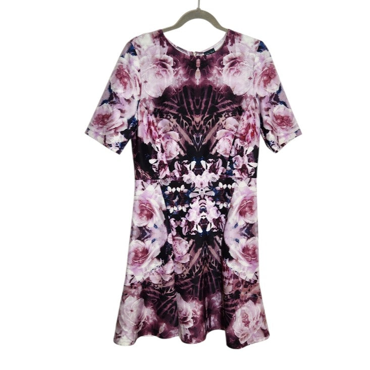 Gabby Skye Purple Floral Print A-Line Dress Size 12