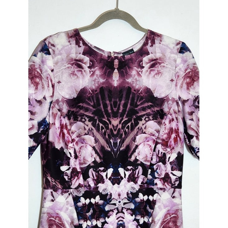 Gabby Skye Purple Floral Print A-Line Dress Size 12