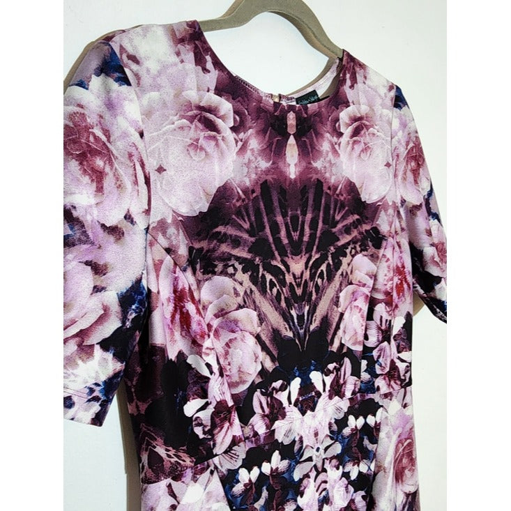 Gabby Skye Purple Floral Print A-Line Dress Size 12