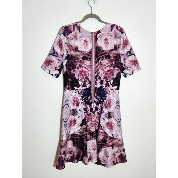Gabby Skye Purple Floral Print A-Line Dress Size 12