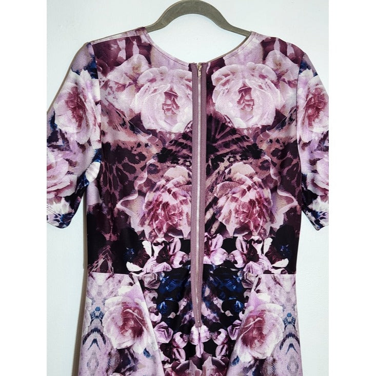 Gabby Skye Purple Floral Print A-Line Dress Size 12
