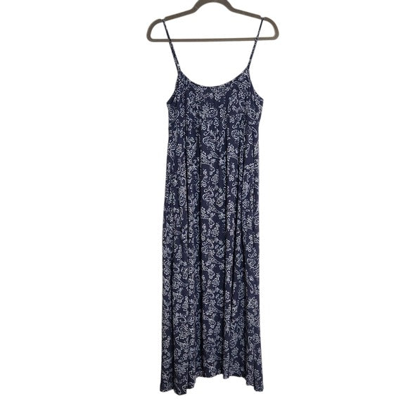 Be Cool Navy and White Boho Paisley Maxi Dress with Button-Up Front Size Medium