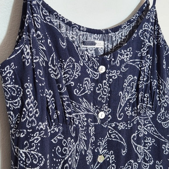 Be Cool Navy and White Boho Paisley Maxi Dress with Button-Up Front Size Medium