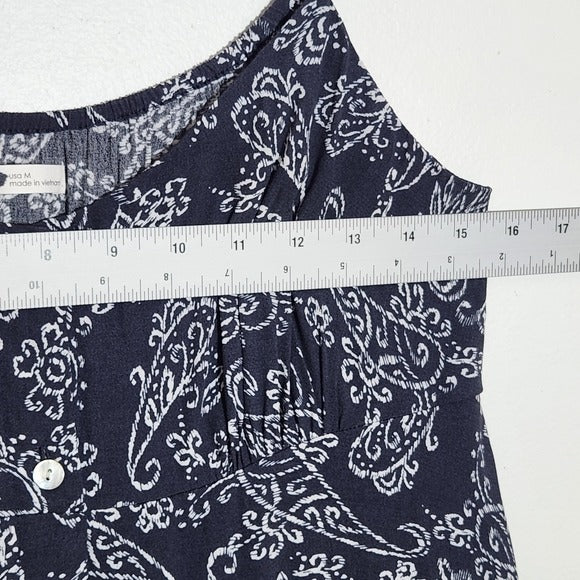 Be Cool Navy and White Boho Paisley Maxi Dress with Button-Up Front Size Medium