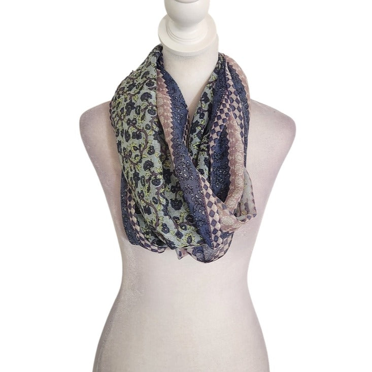 J. Jill Purple Blue and Green Floral Print Infinity Scarf 20.5 x 33
