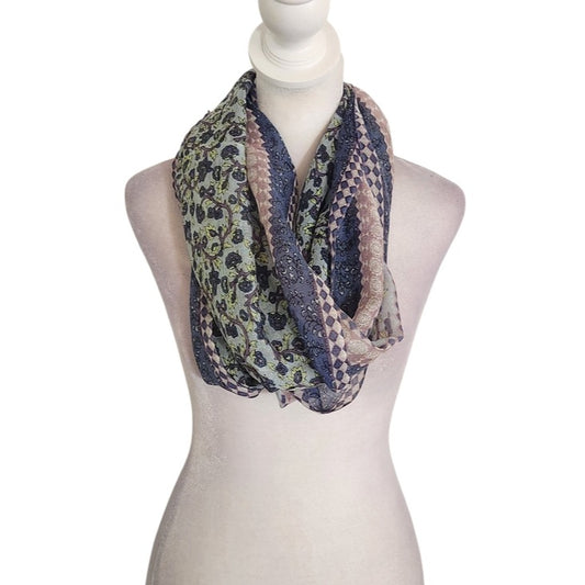 J. Jill Purple Blue and Green Floral Print Infinity Scarf 20.5 x 33