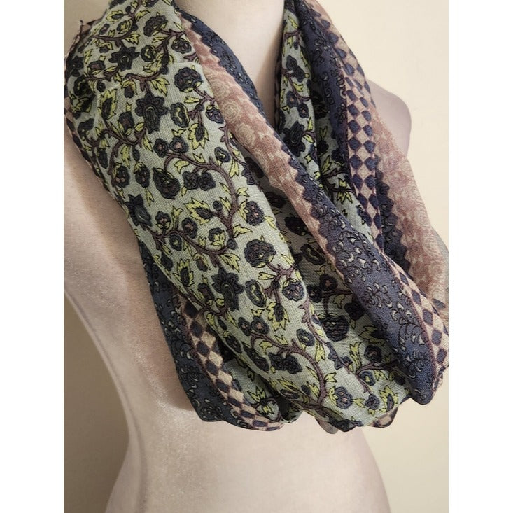 J. Jill Purple Blue and Green Floral Print Infinity Scarf 20.5 x 33