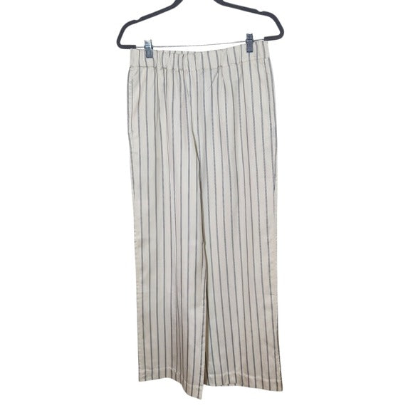 Jenni Kayne Cream Wide Leg Pants with Navy Stripes Size Small