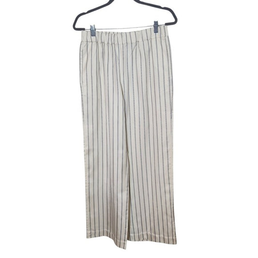 Jenni Kayne Cream Wide Leg Pants with Navy Stripes Size Small