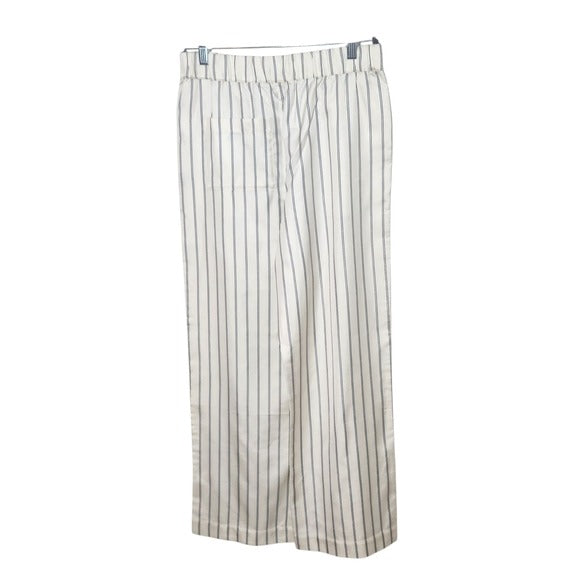 Jenni Kayne Cream Wide Leg Pants with Navy Stripes Size Small