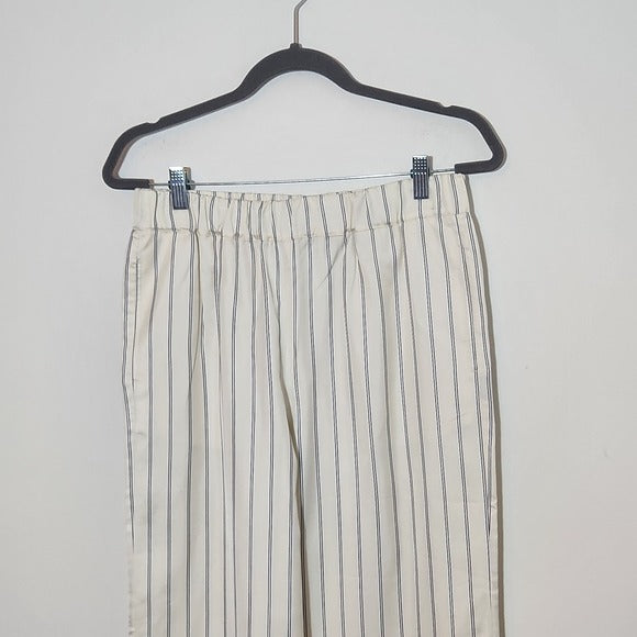 Jenni Kayne Cream Wide Leg Pants with Navy Stripes Size Small