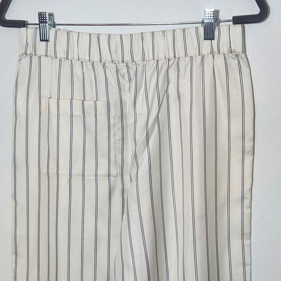 Jenni Kayne Cream Wide Leg Pants with Navy Stripes Size Small