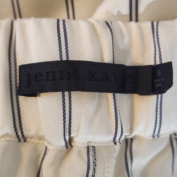 Jenni Kayne Cream Wide Leg Pants with Navy Stripes Size Small