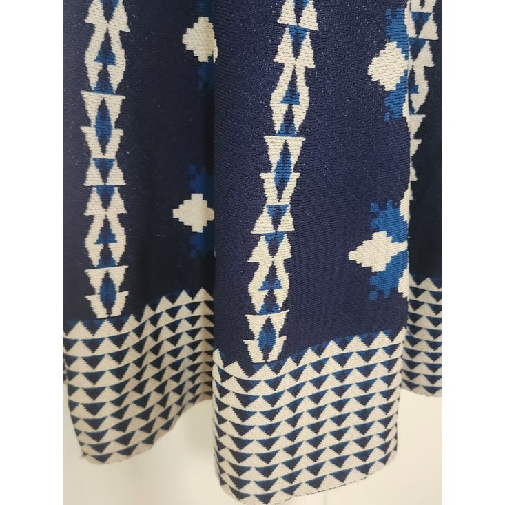 Cynthia Steffe Blue and Off-White Knit Fit and Flare Dress Size Medium