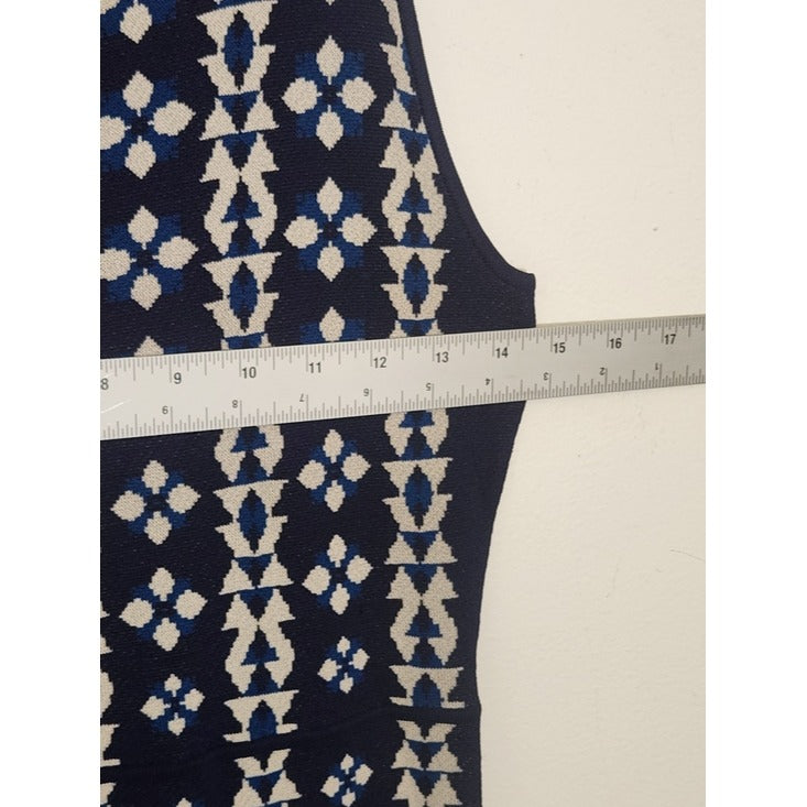 Cynthia Steffe Blue and Off-White Knit Fit and Flare Dress Size Medium