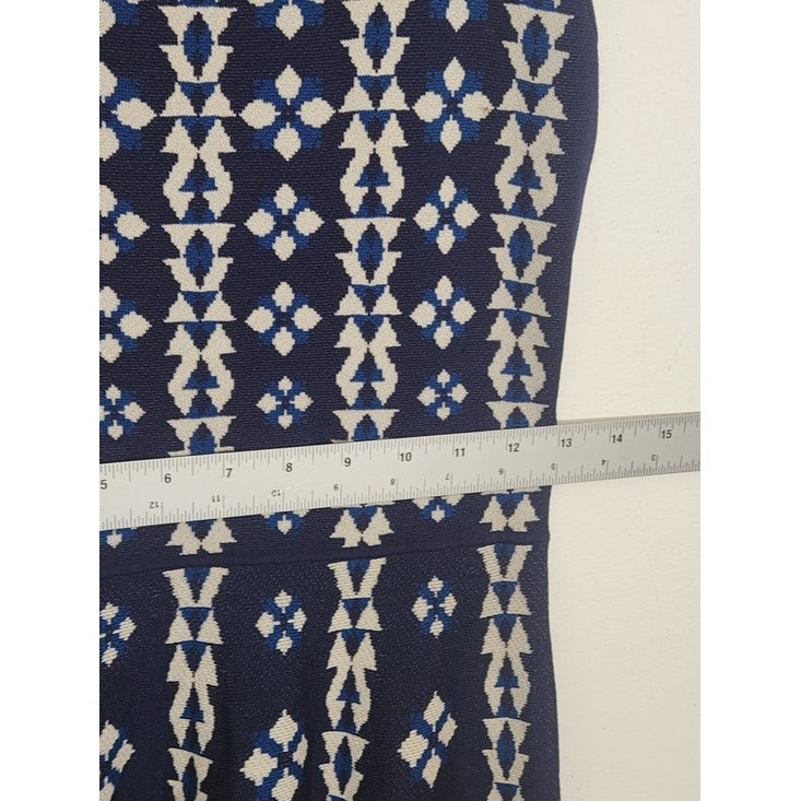 Cynthia Steffe Blue and Off-White Knit Fit and Flare Dress Size Medium