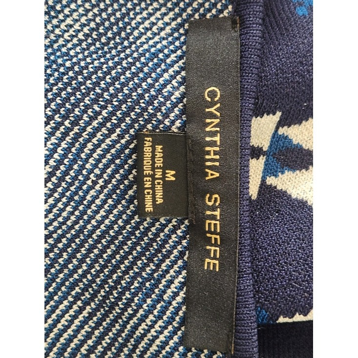Cynthia Steffe Blue and Off-White Knit Fit and Flare Dress Size Medium