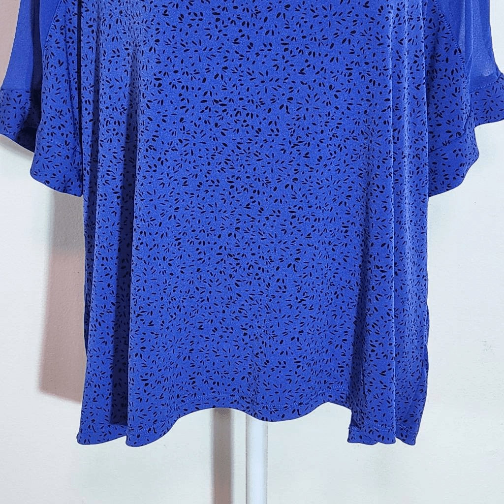 Vince Camuto Blue and Black Print Blouse with Sheer Accent Size Large Blue Top