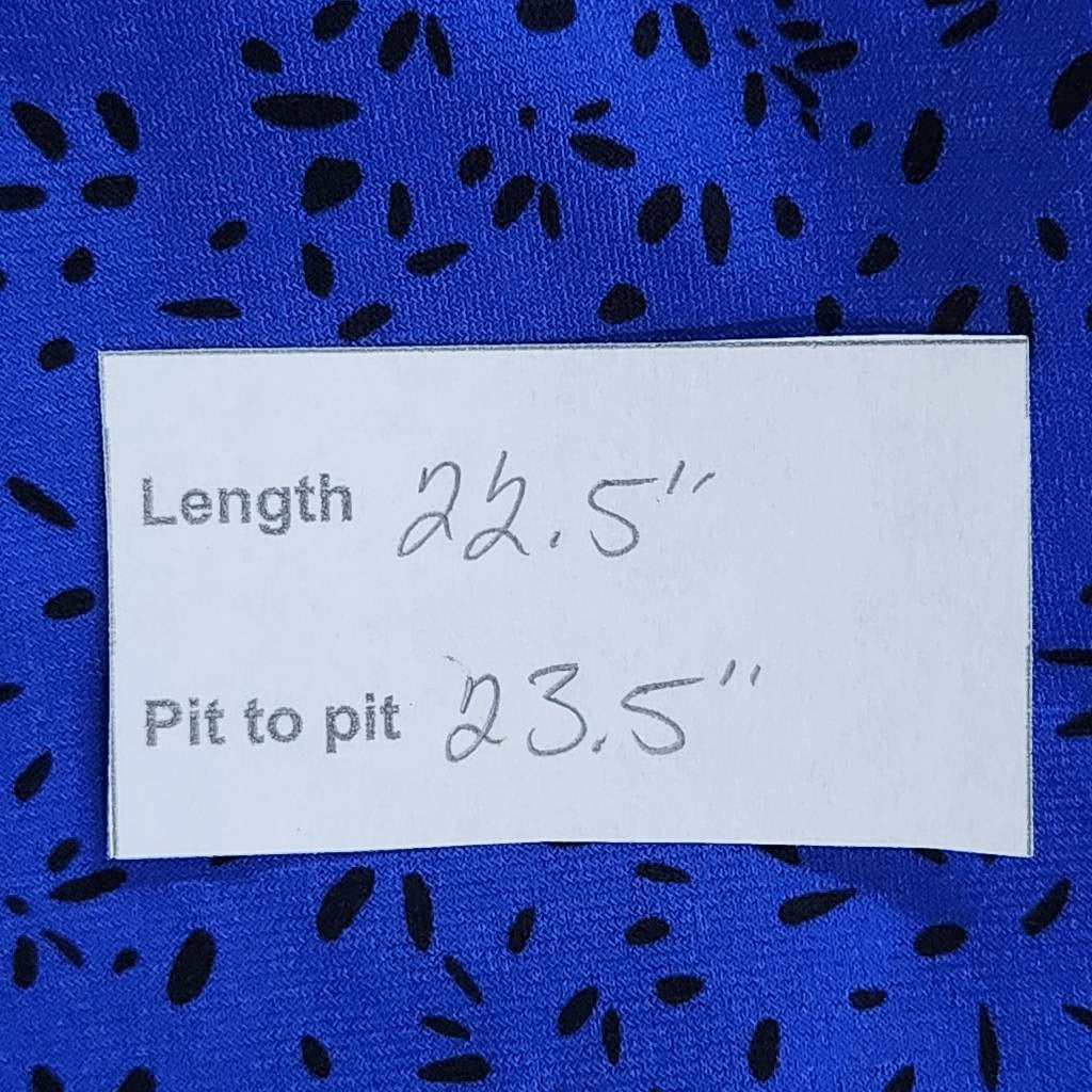 Vince Camuto Blue and Black Print Blouse with Sheer Accent Size Large Blue Top