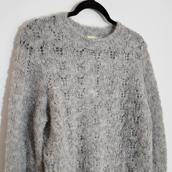 Magaschoni Gray Fuzzy Open Knit Sweater Size Medium NWT