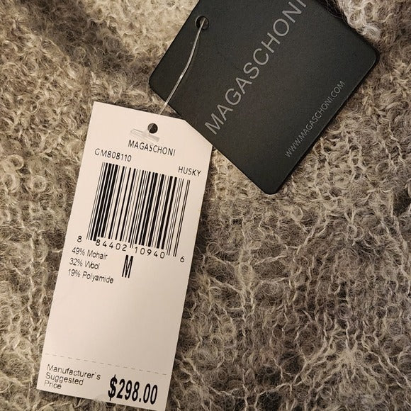 Magaschoni Gray Fuzzy Open Knit Sweater Size Medium NWT