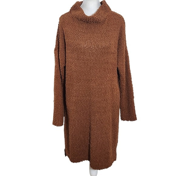 Umgee Long Sleeve Mini Brown Sweater Dress Size Medium