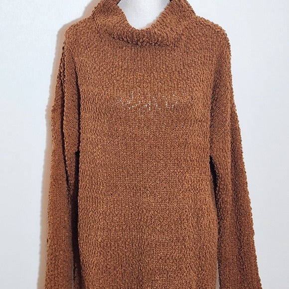 Umgee Long Sleeve Mini Brown Sweater Dress Size Medium