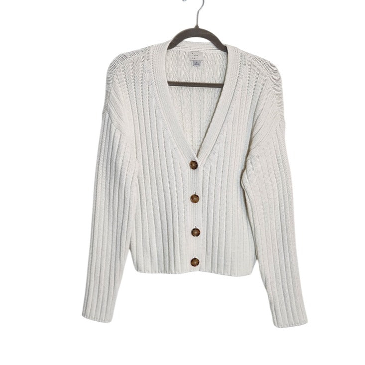 A New Day Cream Ribbed Knit Cardigan Sweater Size Small