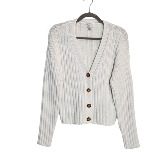 A New Day Cream Ribbed Knit Cardigan Sweater Size Small