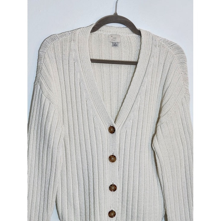 A New Day Cream Ribbed Knit Cardigan Sweater Size Small