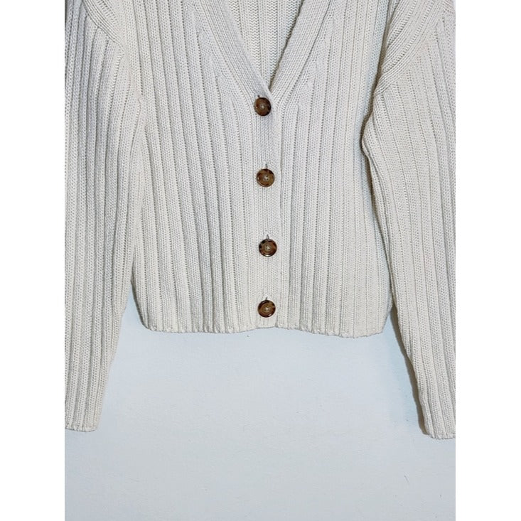 A New Day Cream Ribbed Knit Cardigan Sweater Size Small