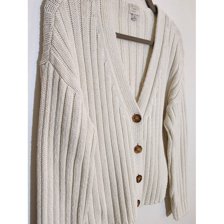A New Day Cream Ribbed Knit Cardigan Sweater Size Small