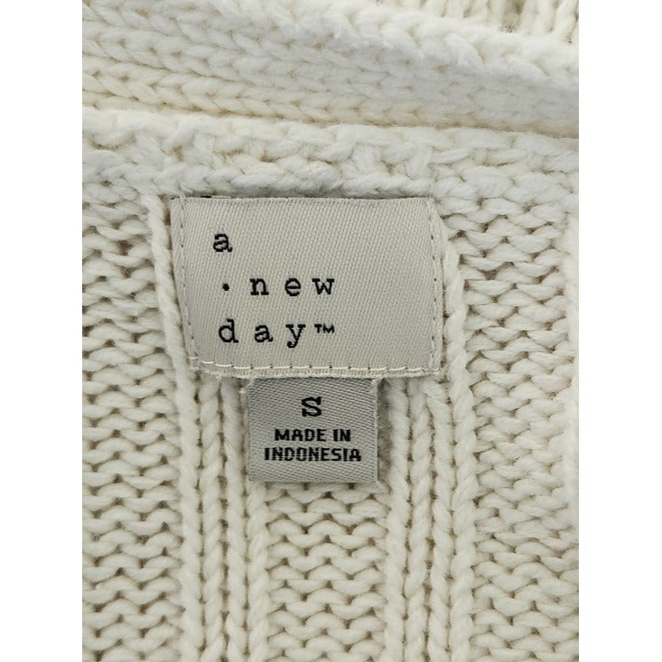 A New Day Cream Ribbed Knit Cardigan Sweater Size Small