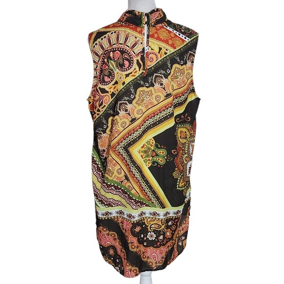 New York & Company Sleeveless Multicolor Paisley Blouse Size Large Retro Blouse