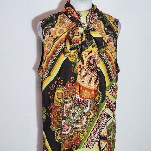 New York & Company Sleeveless Multicolor Paisley Blouse Size Large Retro Blouse
