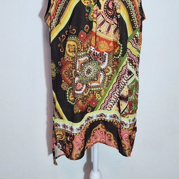 New York & Company Sleeveless Multicolor Paisley Blouse Size Large Retro Blouse