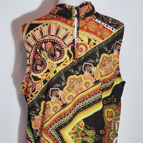 New York & Company Sleeveless Multicolor Paisley Blouse Size Large Retro Blouse