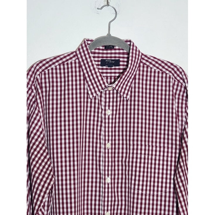 J. Crew Thompson Shirtings Burgundy Check Button Down Shirt Size XL 17–17.5