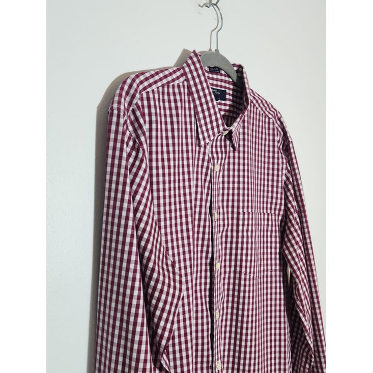 J. Crew Thompson Shirtings Burgundy Check Button Down Shirt Size XL 17–17.5