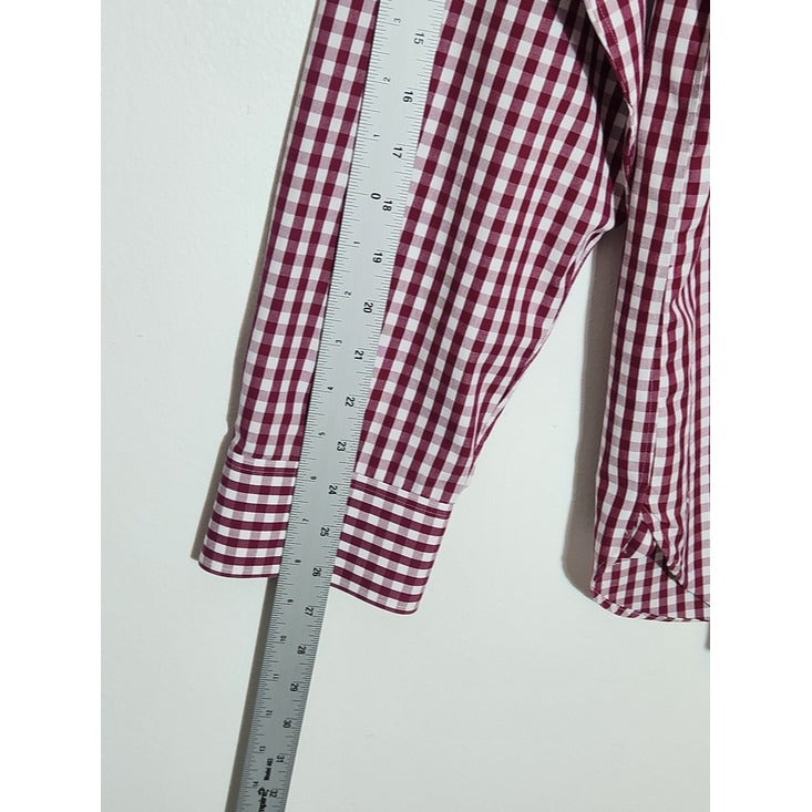 J. Crew Thompson Shirtings Burgundy Check Button Down Shirt Size XL 17–17.5