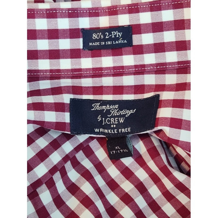 J. Crew Thompson Shirtings Burgundy Check Button Down Shirt Size XL 17–17.5