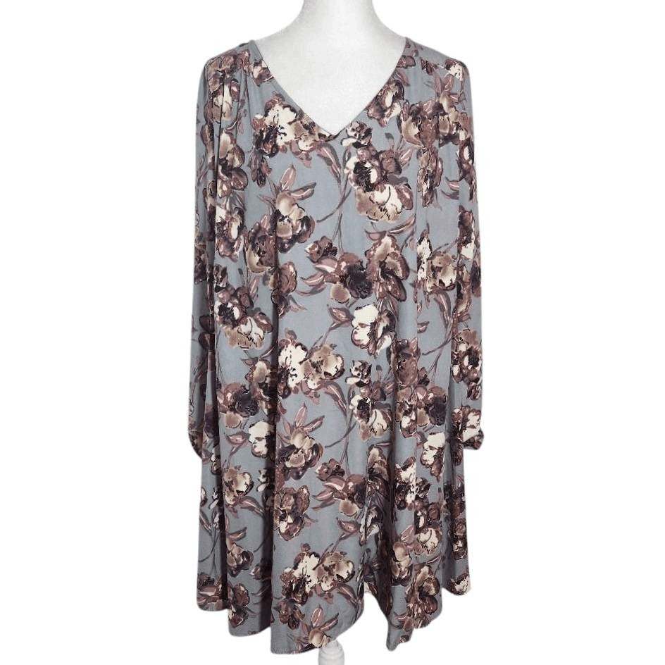 Peach Love California Gray Floral Swing Dress Size Small Wedding Guest Dress