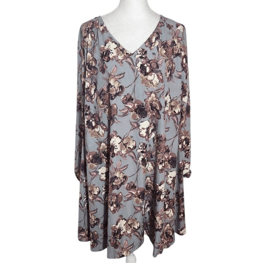 Peach Love California Gray Floral Swing Dress Size Small Wedding Guest Dress