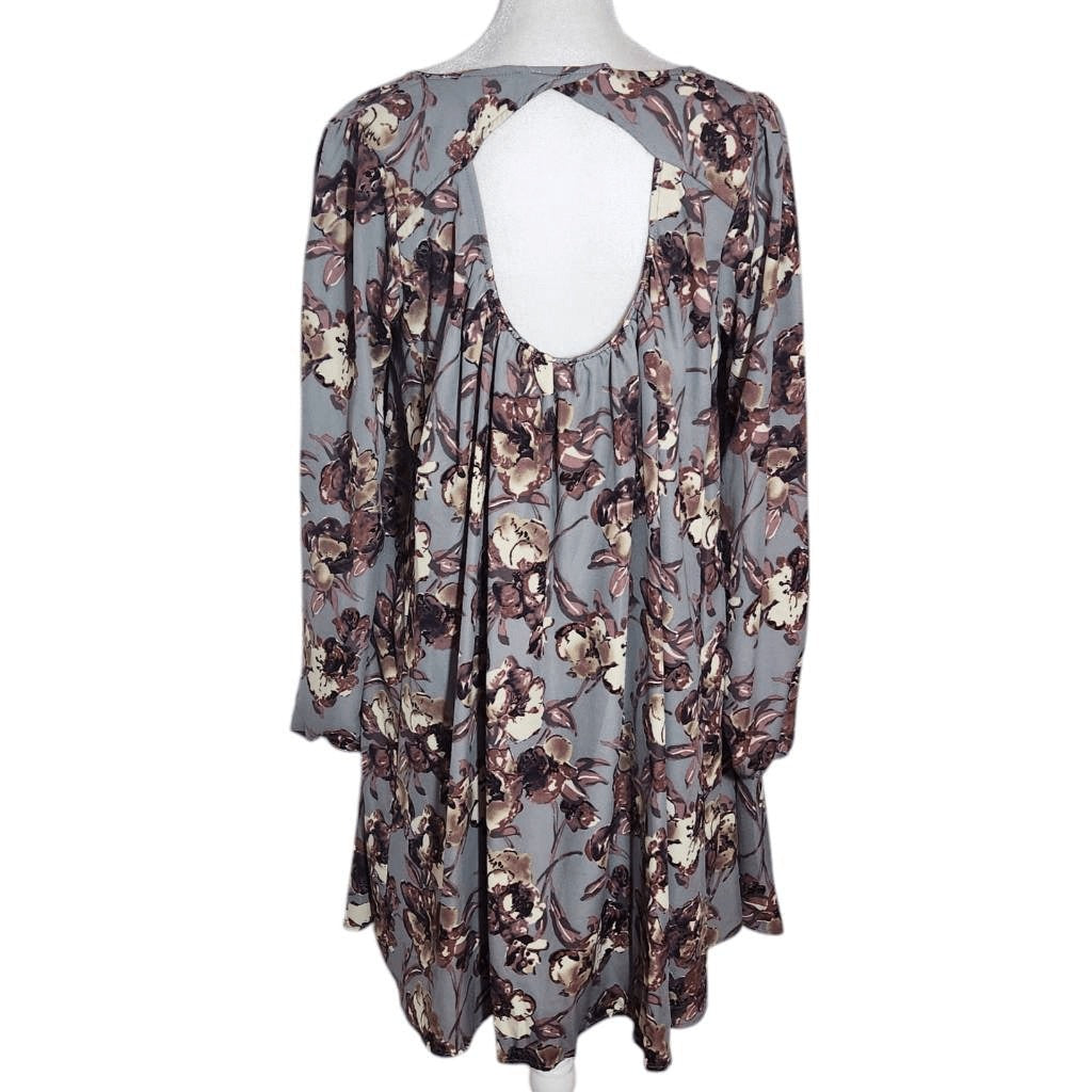 Peach Love California Gray Floral Swing Dress Size Small Wedding Guest Dress