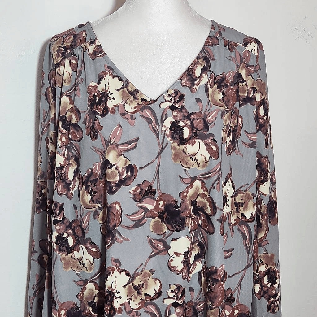 Peach Love California Gray Floral Swing Dress Size Small Wedding Guest Dress