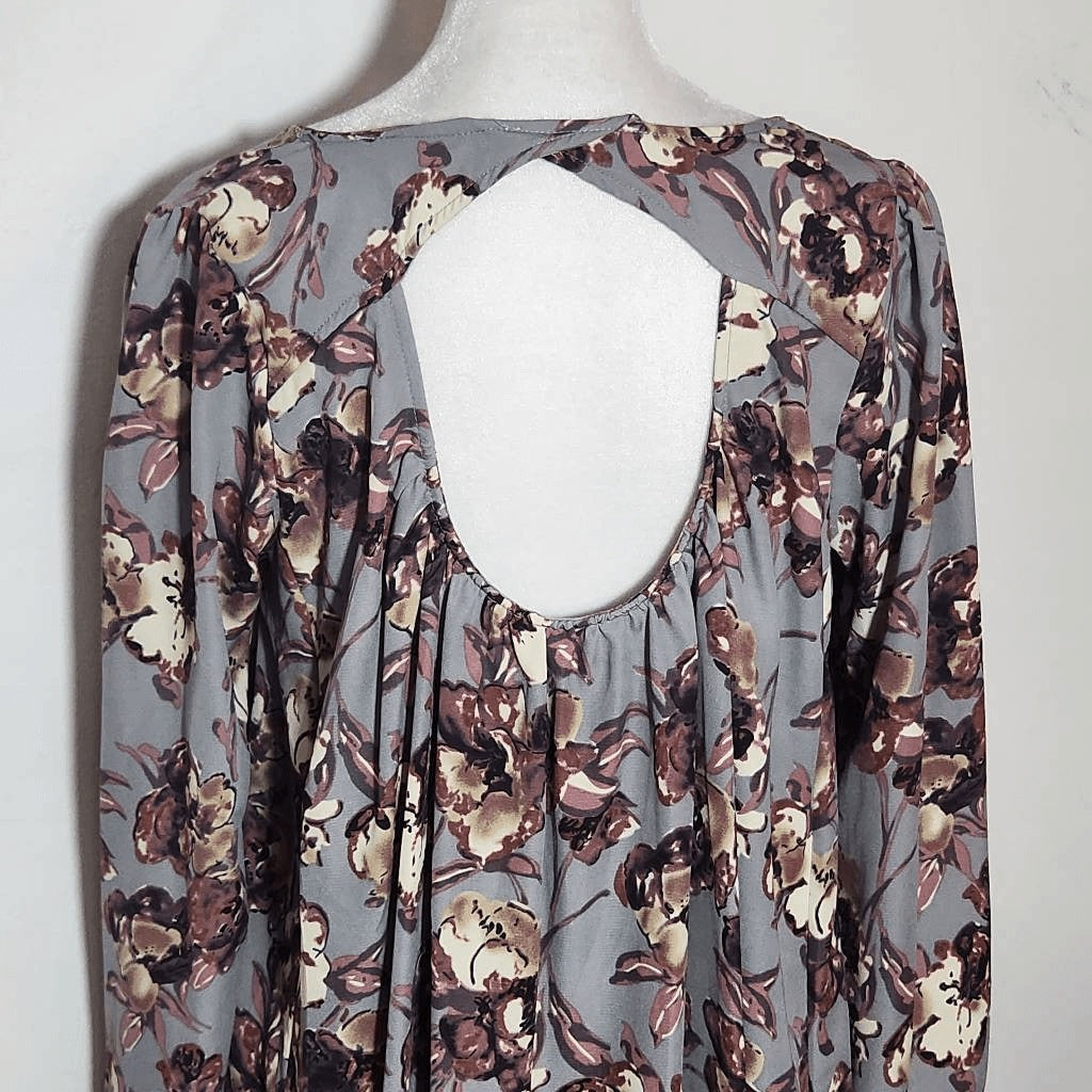 Peach Love California Gray Floral Swing Dress Size Small Wedding Guest Dress