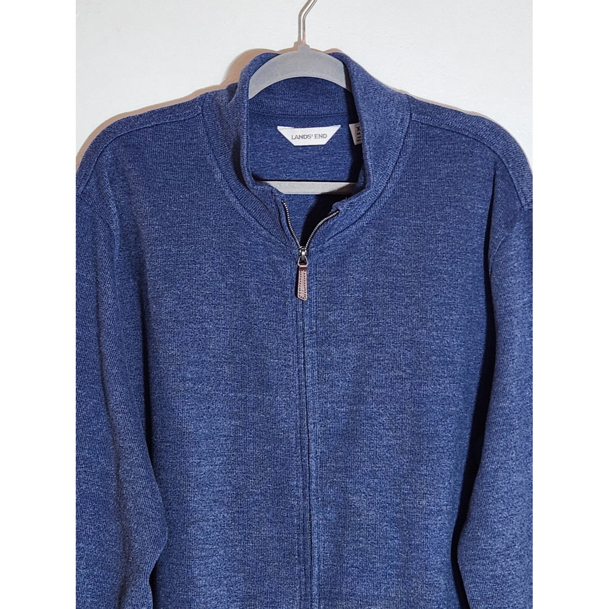 Lands' End Blue Full Zip Mock Neck Sweater with Pockets Size XL