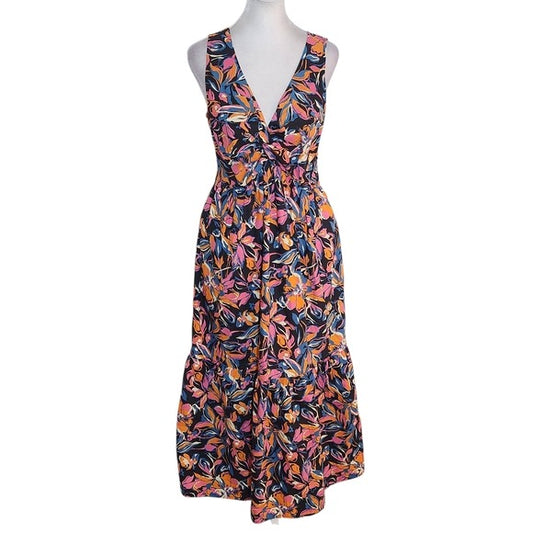 French Connection Cotton Floral Midi Dress Size Large NWT Wedding Guest Dress