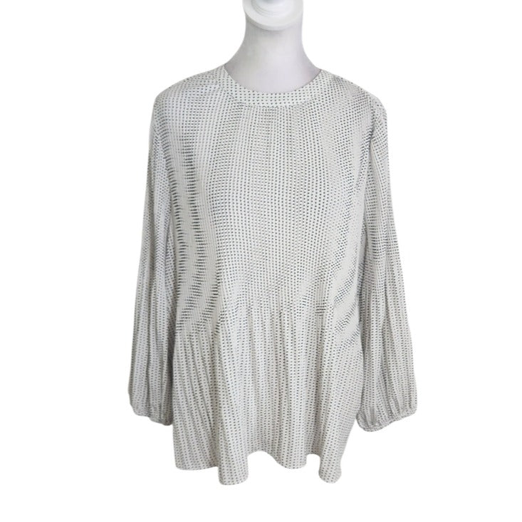 Adrianna Papell White and Black Polka Dot Pleated Blouse Size Small